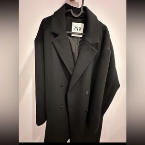 Zara Double Breasted Black Coat